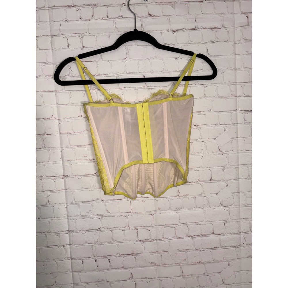 Out From Under Modern Love Corset Lemon Yellow Lace Mesh Bustier Top Medium - Picture 5 of 7